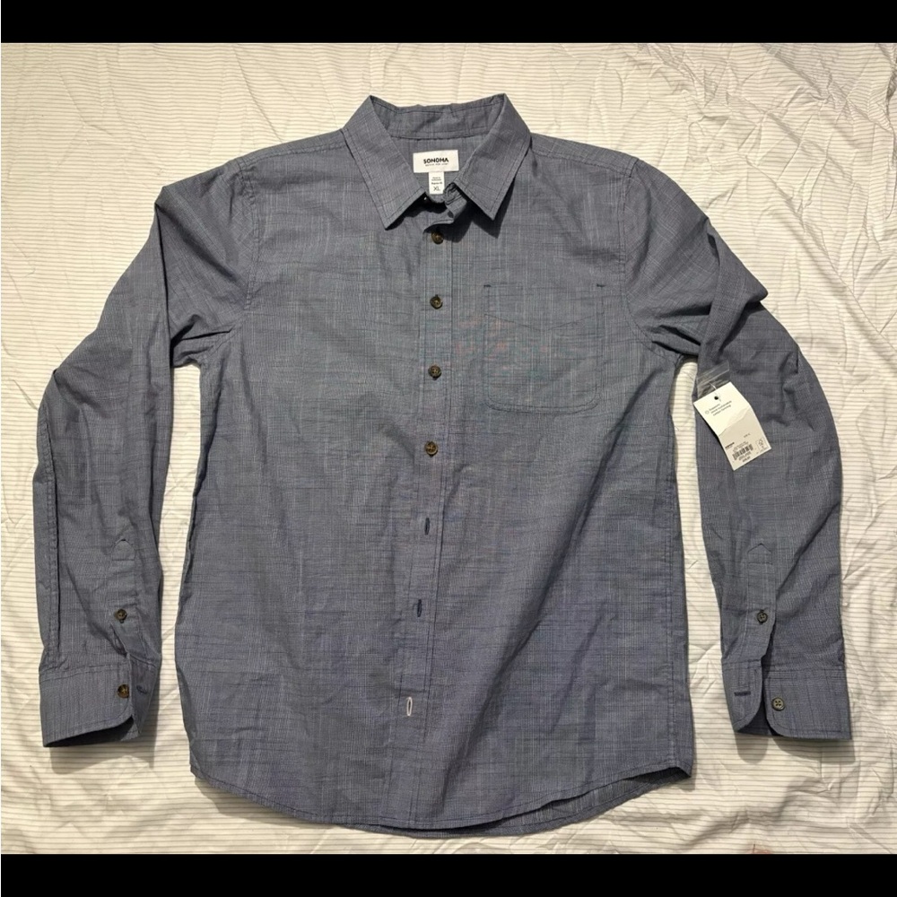 Sonoma Life Style Long Sleeve Button Up Shirt Men's XL Blue Casual Wear NWT